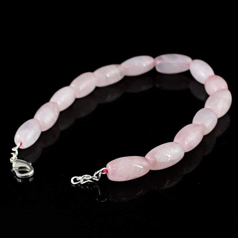 gemsmore:Natural Pink Rose Quartz Bracelet Untreated Oval Beads