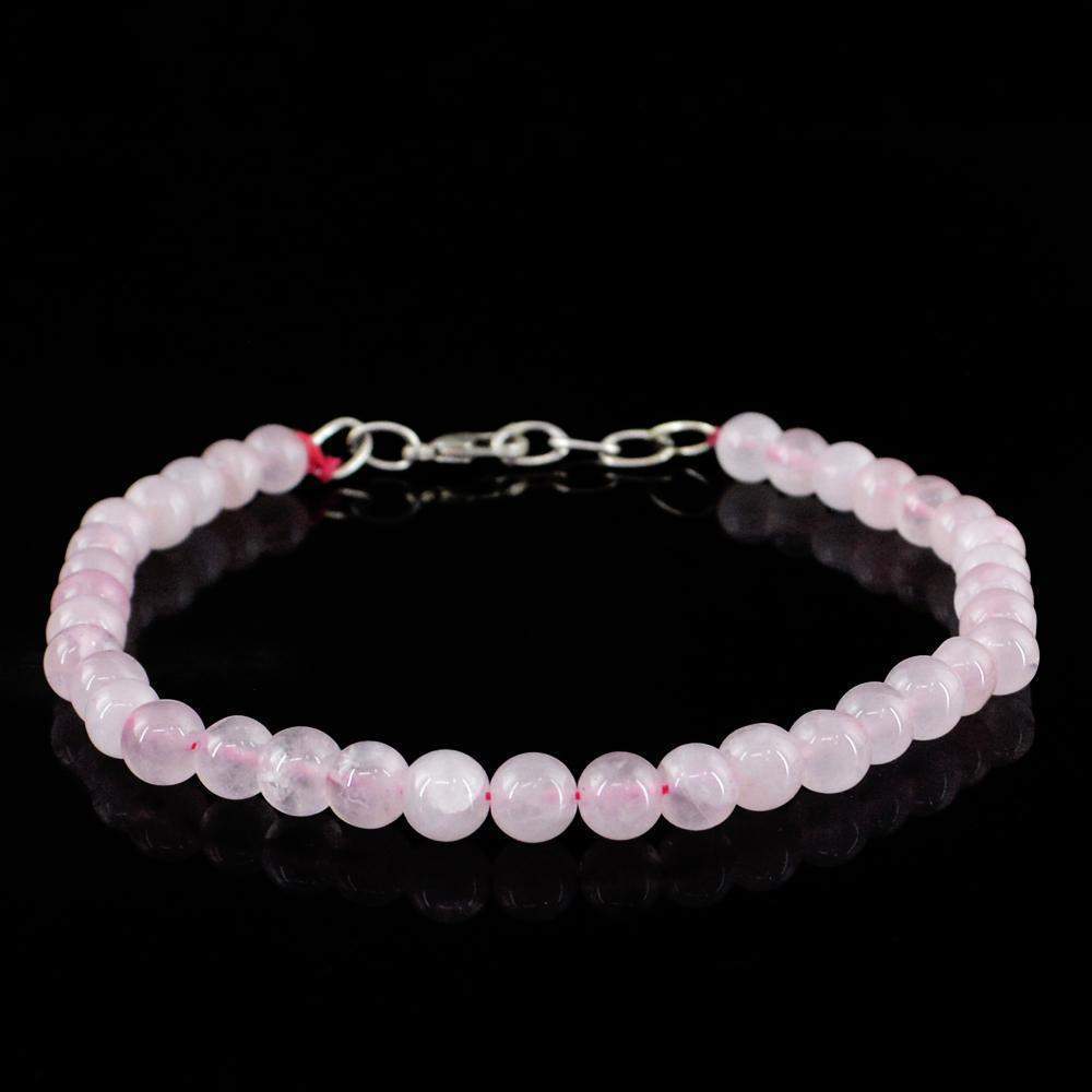 gemsmore:Natural Pink Rose Quartz Bracelet Untreated Round Beads