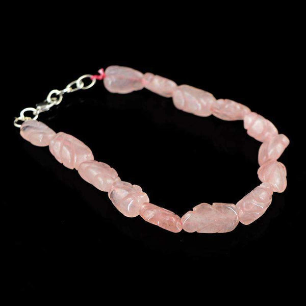 gemsmore:Natural Pink Rose Quartz Carved Beads Bracelet