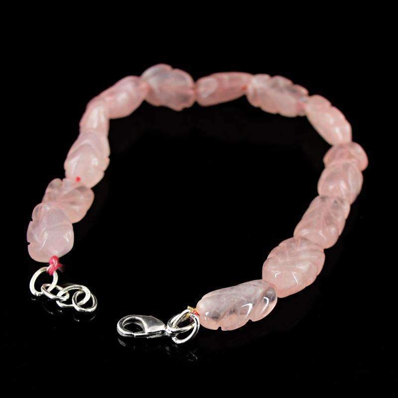 gemsmore:Natural Pink Rose Quartz Carved Beads Bracelet