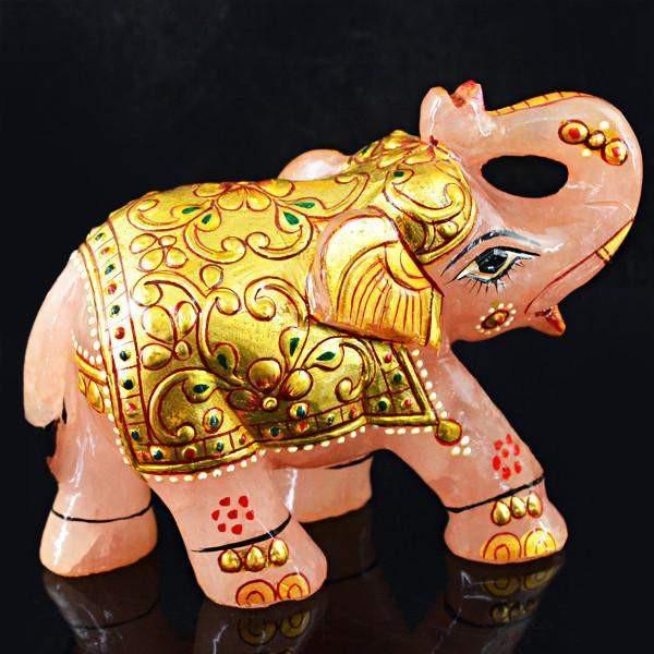gemsmore:Natural Pink Rose Quartz Carved Elephant Gemstone