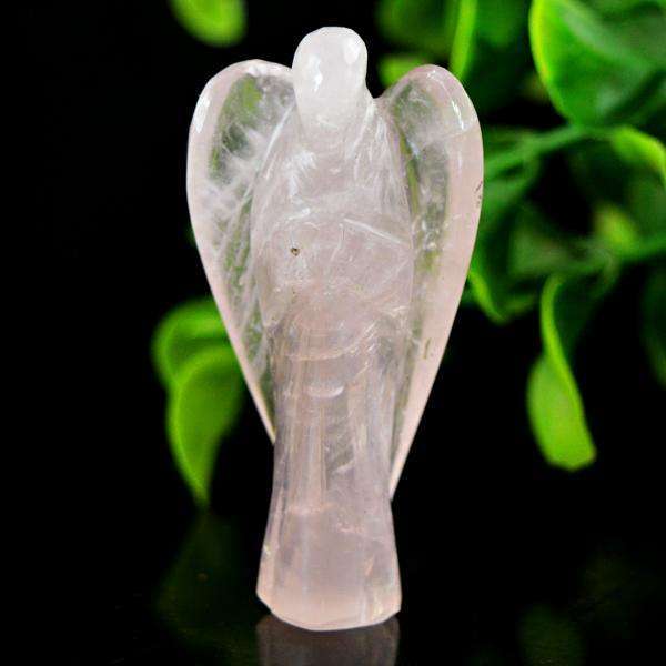 gemsmore:Natural Pink Rose Quartz Carved Healing Angel Gemstone