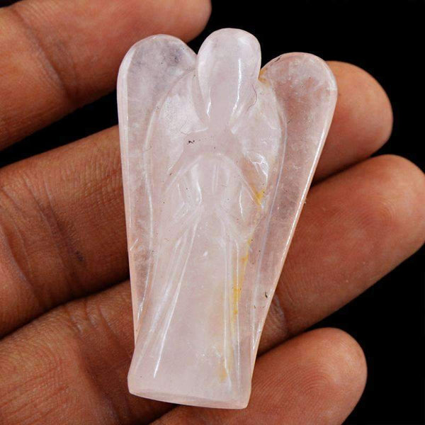 gemsmore:Natural Pink Rose Quartz Carved Healing Angel Gemstone