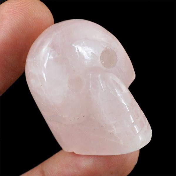 gemsmore:Natural Pink Rose Quartz Carved Skull Gem