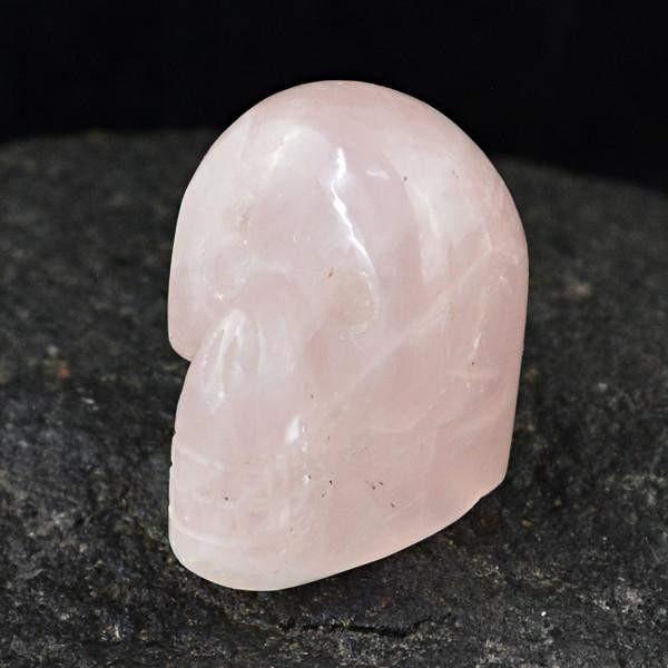 gemsmore:Natural Pink Rose Quartz Carved Skull Gem