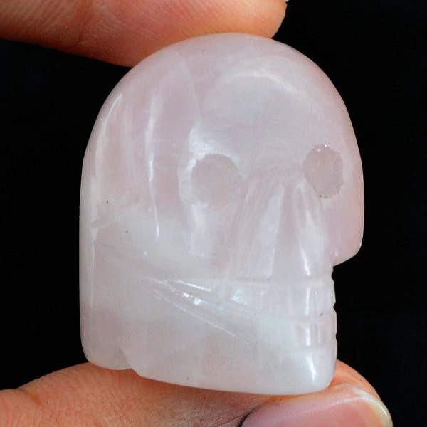 gemsmore:Natural Pink Rose Quartz Carved Skull Gemstone