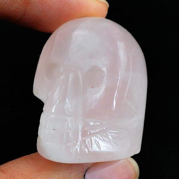 gemsmore:Natural Pink Rose Quartz Carved Skull Gemstone