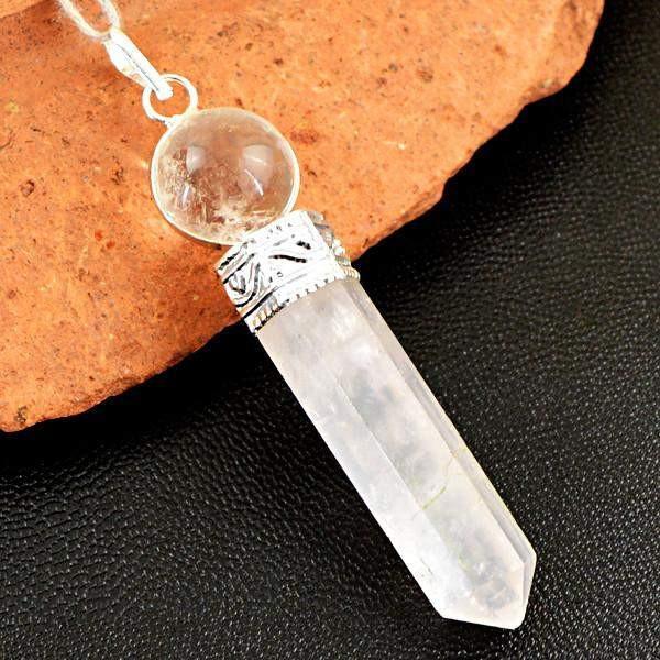 gemsmore:Natural Pink Rose Quartz Crystal Healing Ball Point Pendant