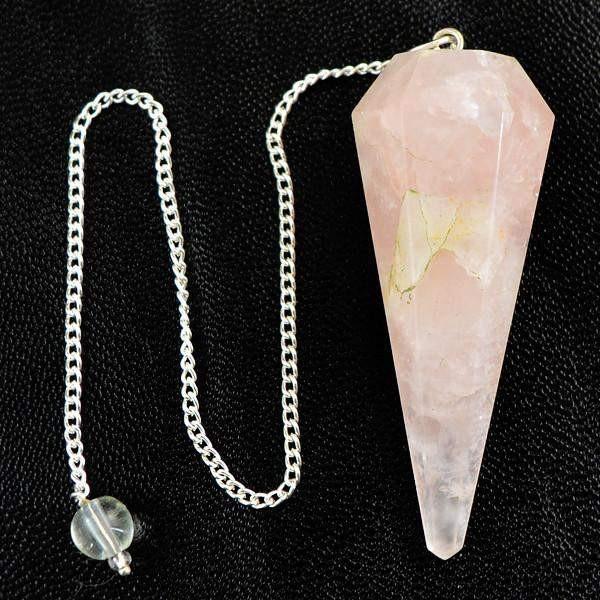gemsmore:Natural Pink Rose Quartz Crystal Healing Pendulum