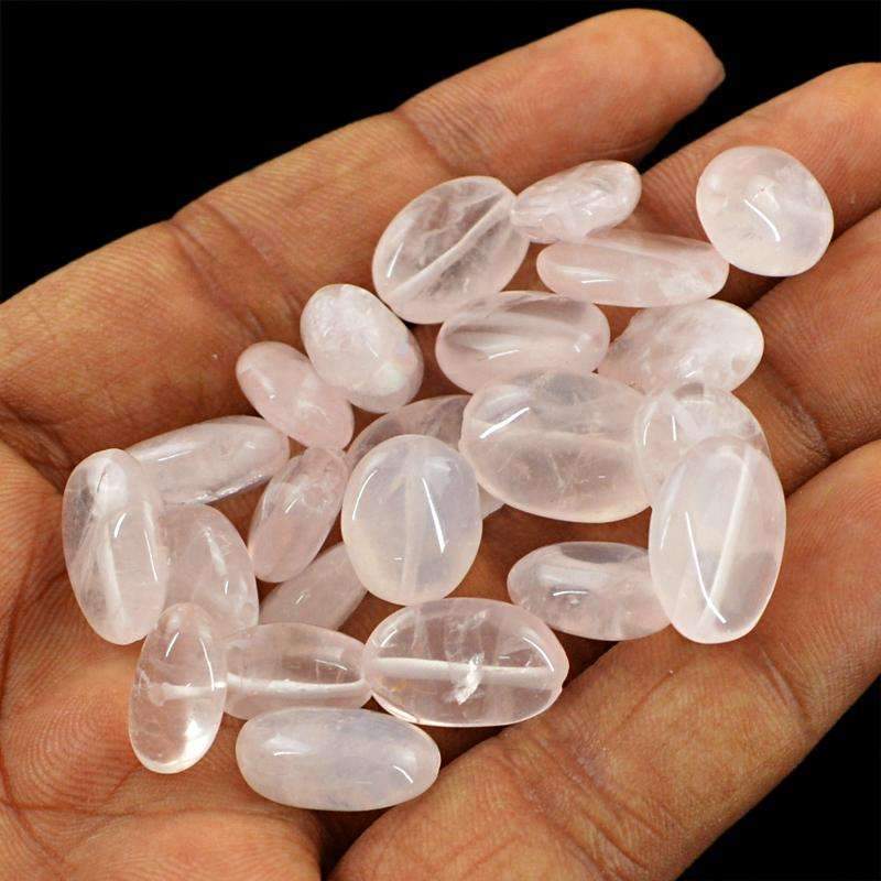 gemsmore:Natural Pink Rose Quartz Drilled Beads Lot - Wholesale Oval Shape