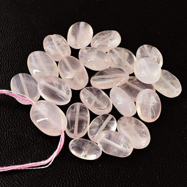 gemsmore:Natural Pink Rose Quartz Drilled Beads Lot - Wholesale Oval Shape