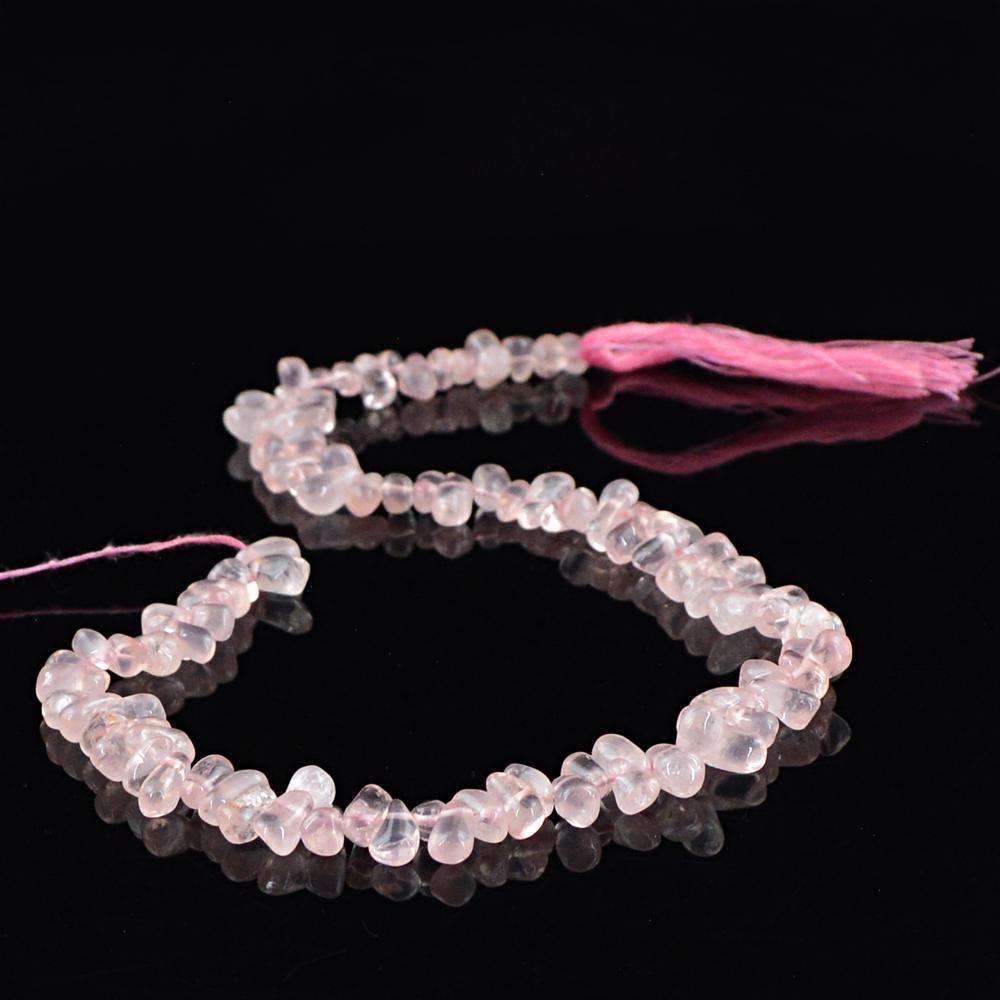 gemsmore:Natural Pink Rose Quartz Drilled Beads Strand