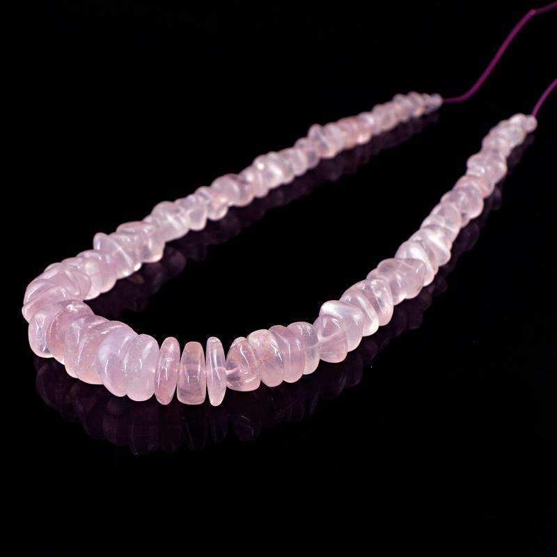 gemsmore:Natural Pink Rose Quartz Drilled Beads Strand