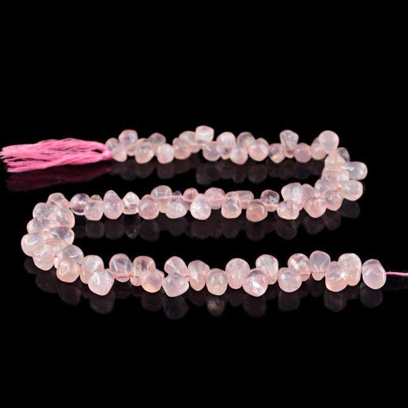 gemsmore:Natural Pink Rose Quartz Drilled Beads Strand