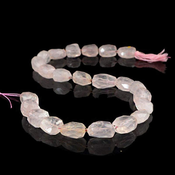 gemsmore:Natural Pink Rose Quartz Faceted Drilled Beads Strand