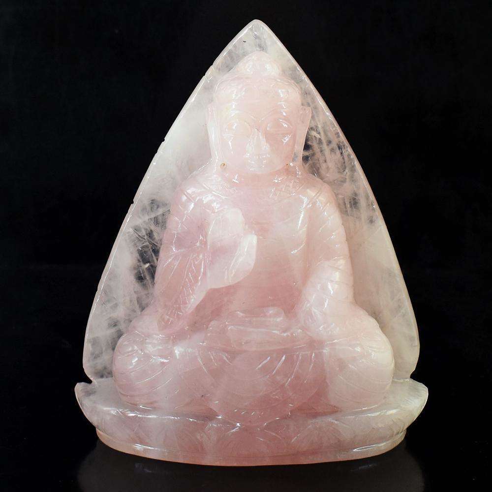 gemsmore:Natural Pink Rose Quartz Hand Carved Lord Buddha Idol