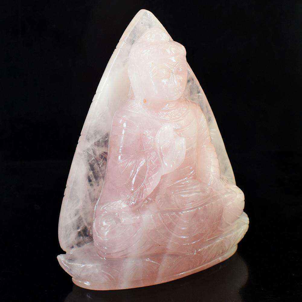 gemsmore:Natural Pink Rose Quartz Hand Carved Lord Buddha Idol