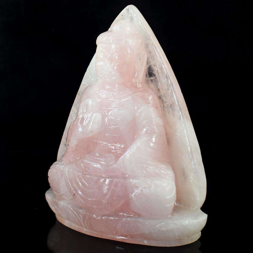 gemsmore:Natural Pink Rose Quartz Hand Carved Lord Buddha Idol