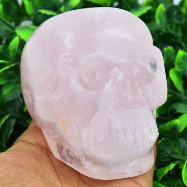 gemsmore:Natural Pink Rose Quartz Hand Carved Skull Gemstone