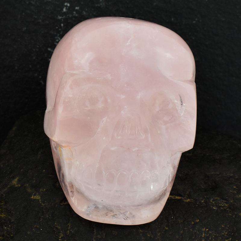 gemsmore:Natural Pink Rose Quartz Hand Carved Skull Gemstone