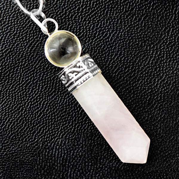 gemsmore:Natural Pink Rose Quartz Healing Ball Point Pendant