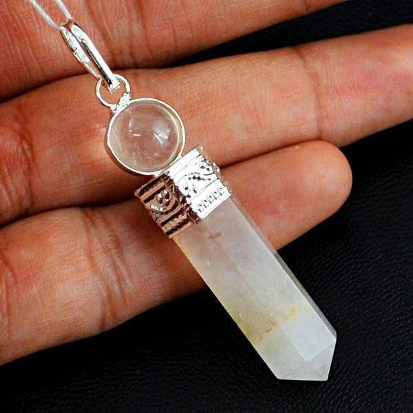 gemsmore:Natural Pink Rose Quartz Healing Ball Point Pendant