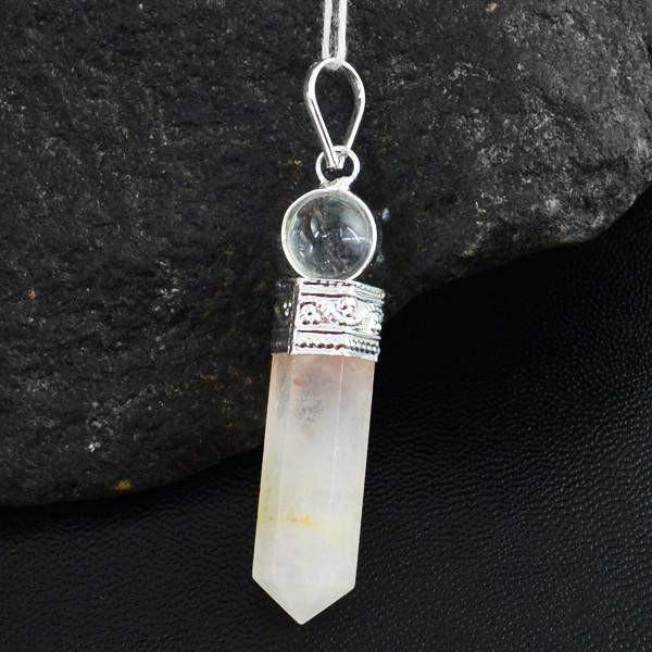 gemsmore:Natural Pink Rose Quartz Healing Ball Point Pendant