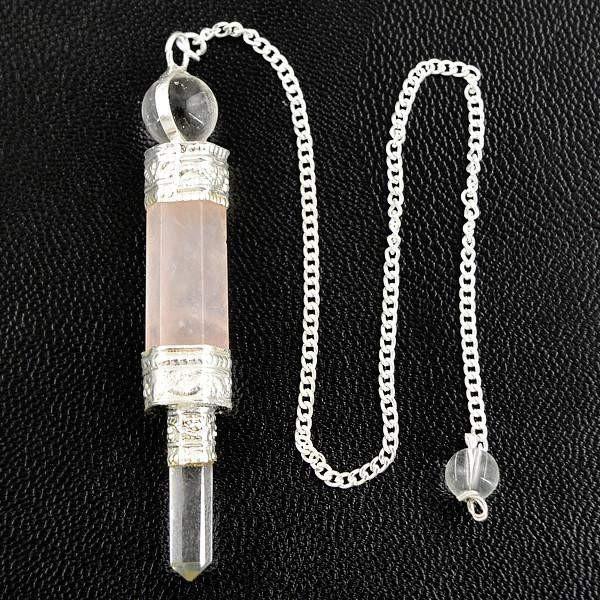 gemsmore:Natural Pink Rose Quartz Healing Ball Point Pendulum