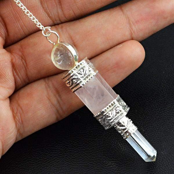 gemsmore:Natural Pink Rose Quartz Healing Pendulum