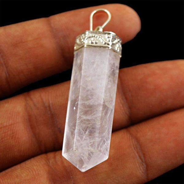 gemsmore:Natural Pink Rose Quartz Healing Point Pendant