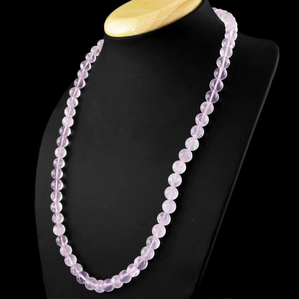 gemsmore:Natural Pink Rose Quartz Necklace - 20 Inches Long Round Shape Beads