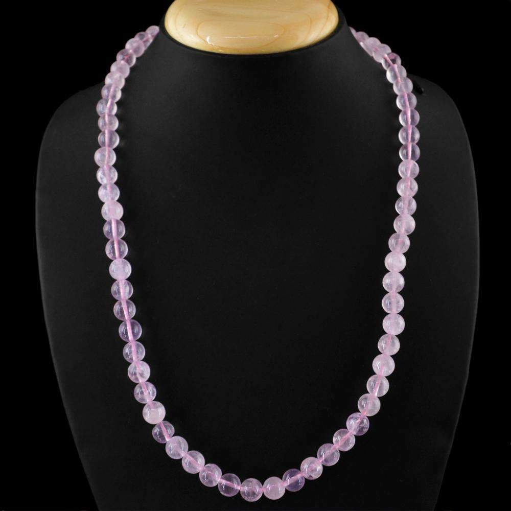 gemsmore:Natural Pink Rose Quartz Necklace - 20 Inches Long Round Shape Beads