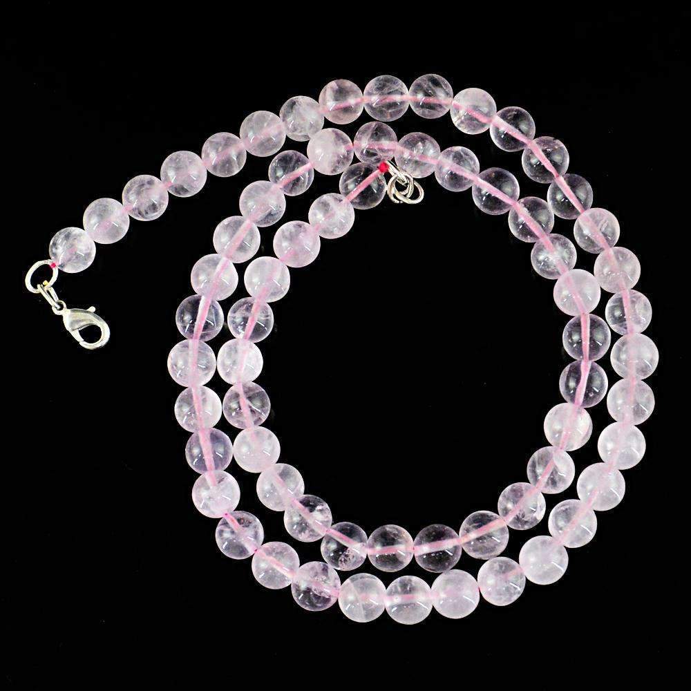 gemsmore:Natural Pink Rose Quartz Necklace - 20 Inches Long Round Shape Beads
