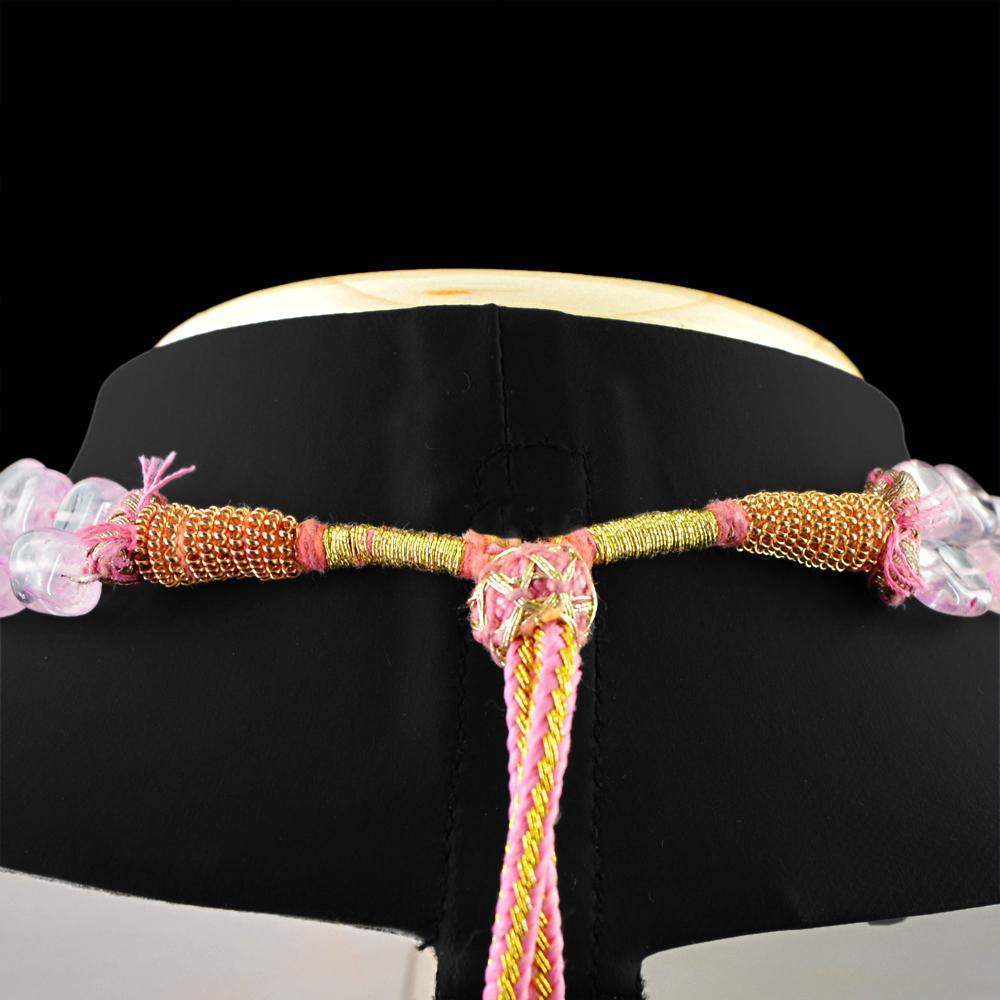 gemsmore:Natural Pink Rose Quartz Necklace 2 Line Oval Shape Beads