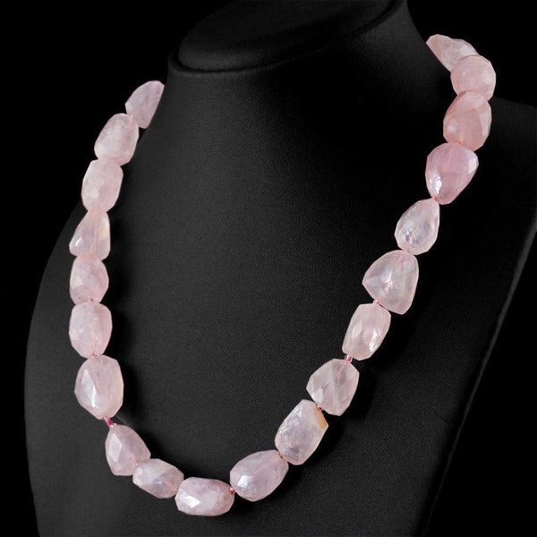 gemsmore:Natural Pink Rose Quartz Necklace 20 Inches Long Faceted Beads