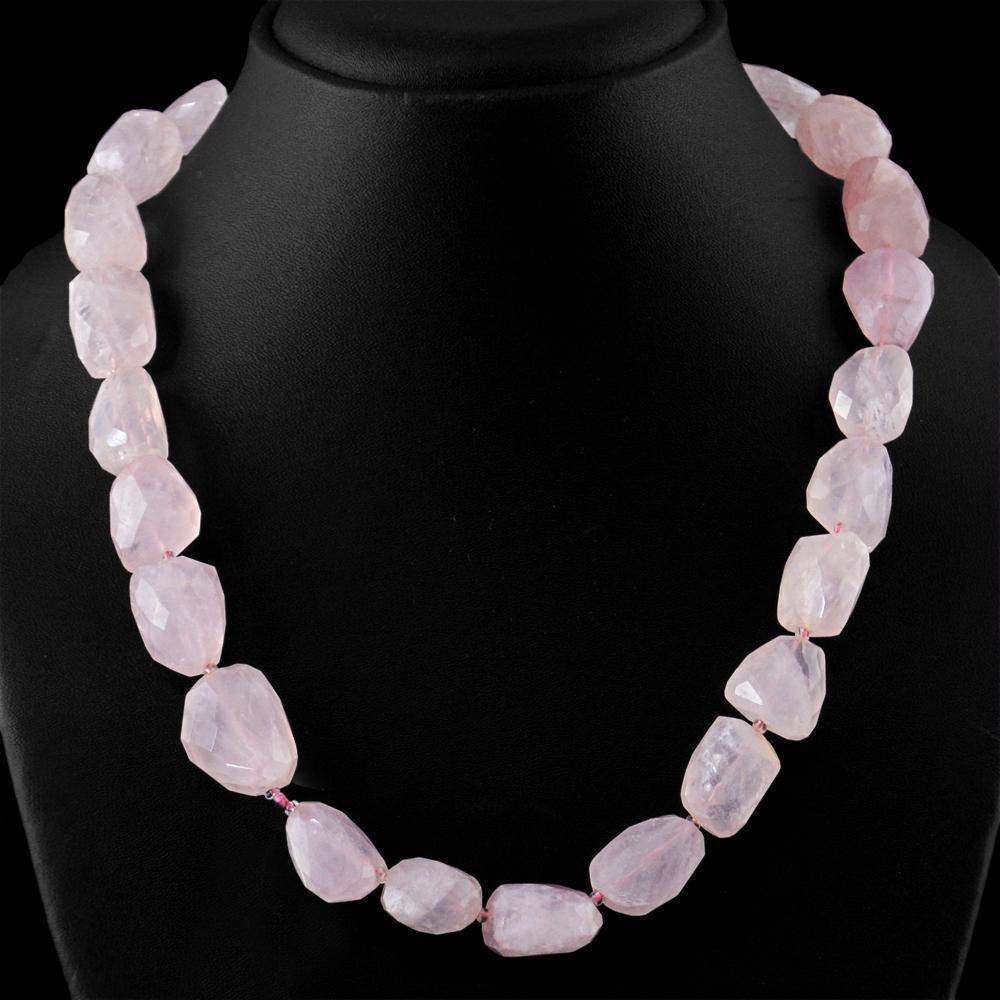 gemsmore:Natural Pink Rose Quartz Necklace 20 Inches Long Faceted Beads
