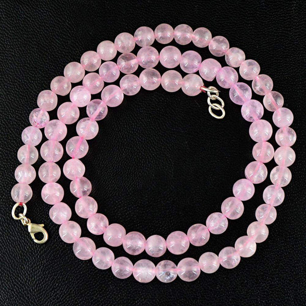 gemsmore:Natural Pink Rose Quartz Necklace 20 Inches Long Unheated Round Shape Beads
