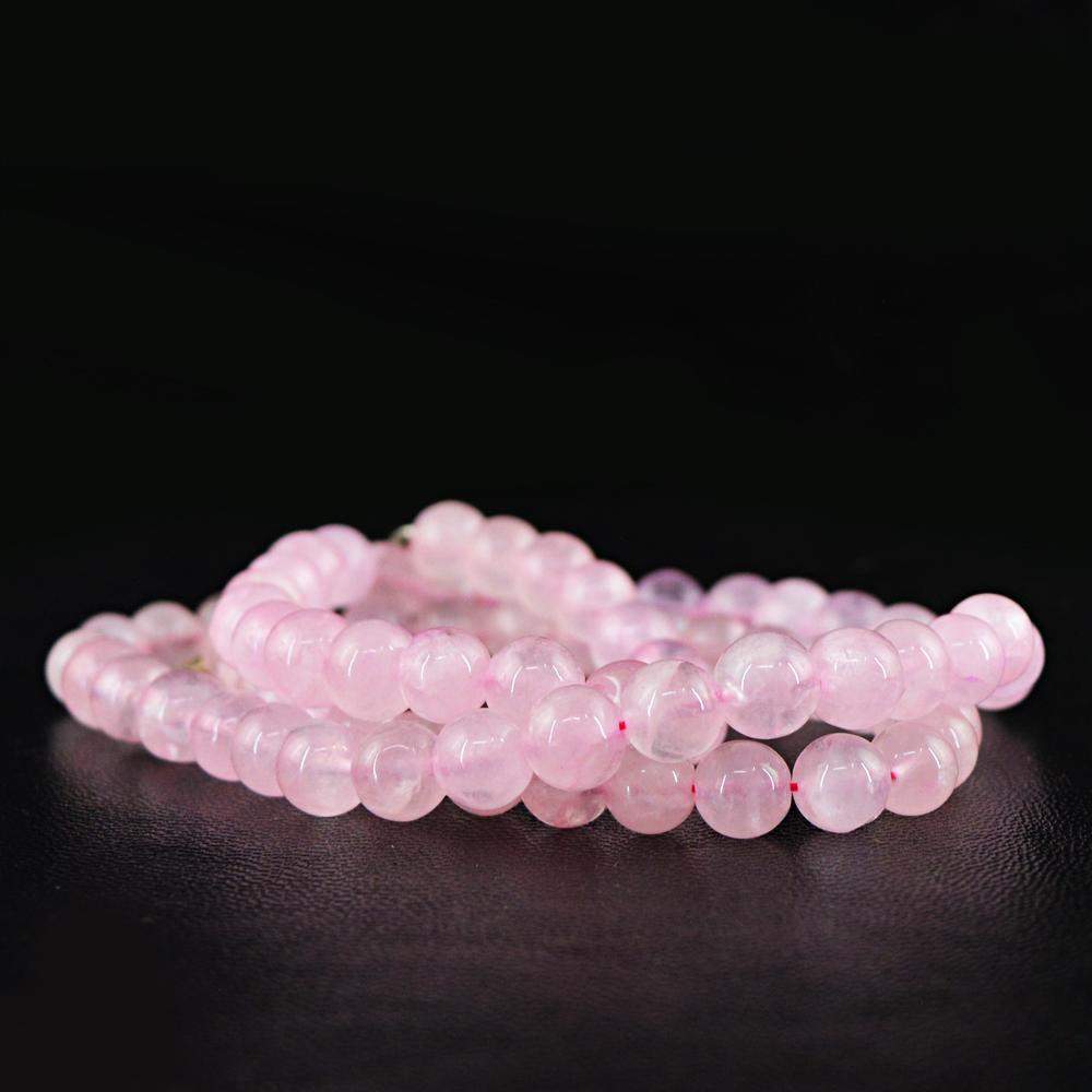 gemsmore:Natural Pink Rose Quartz Necklace 20 Inches Long Unheated Round Shape Beads