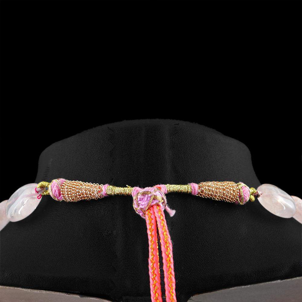 gemsmore:Natural Pink Rose Quartz Necklace Oval Shape Beads