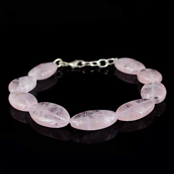 gemsmore:Natural Pink Rose Quartz Necklace Oval Shape Untreated Beads