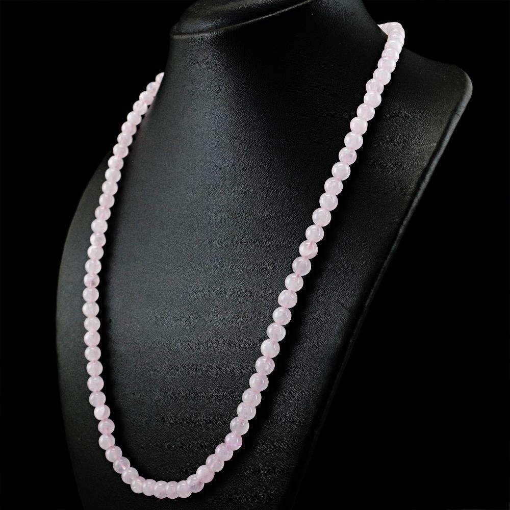 gemsmore:Natural Pink Rose Quartz Necklace Round Shape Beads