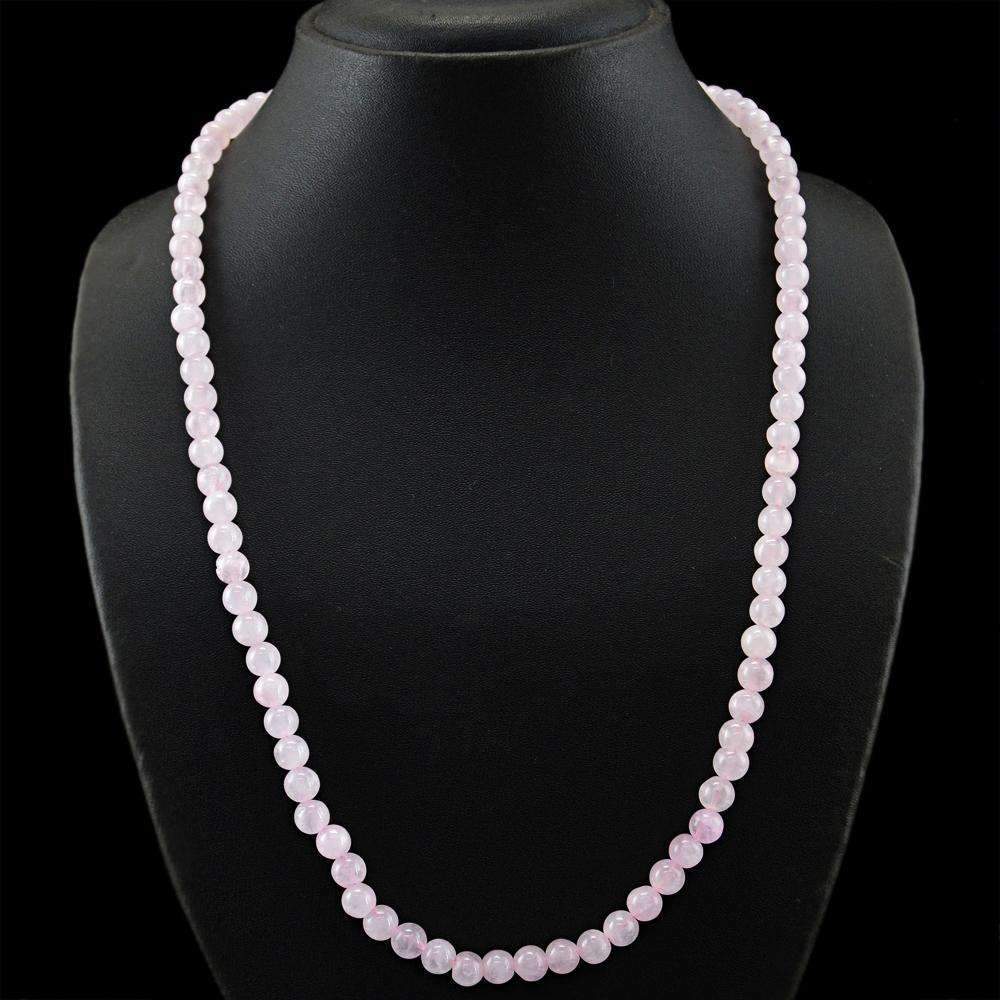 gemsmore:Natural Pink Rose Quartz Necklace Round Shape Beads