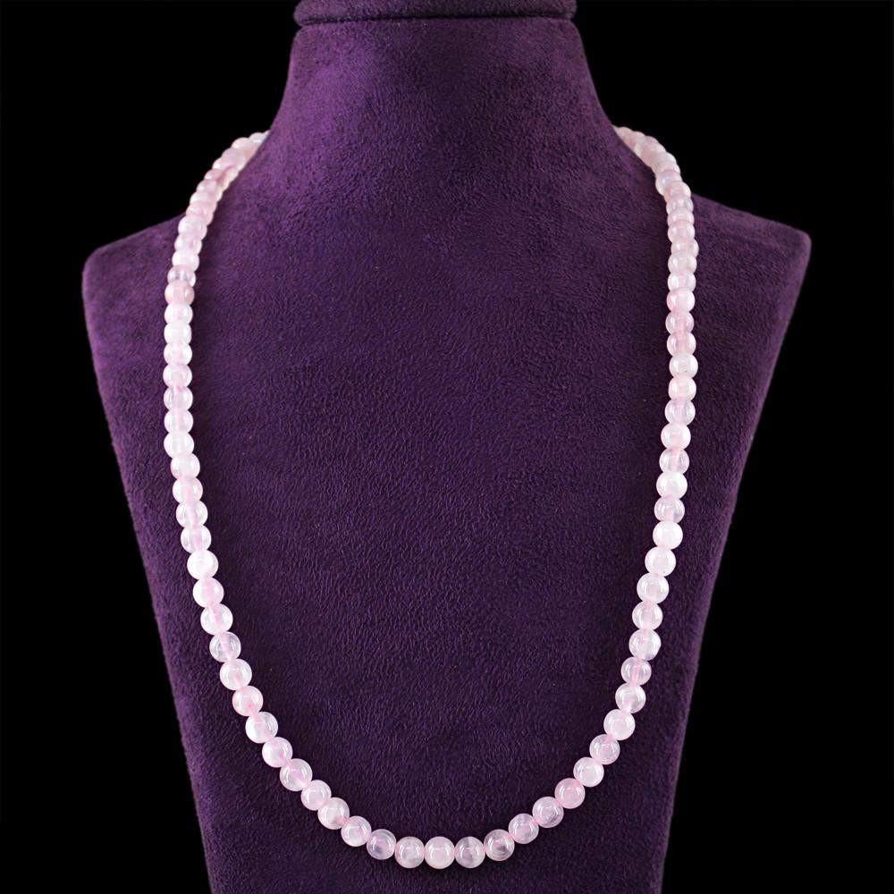 gemsmore:Natural Pink Rose Quartz Necklace Round Shape Untreated Beads