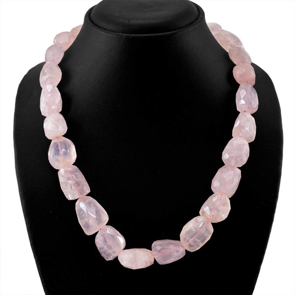 gemsmore:Natural Pink Rose Quartz Necklace Single Strand Faceted Beads