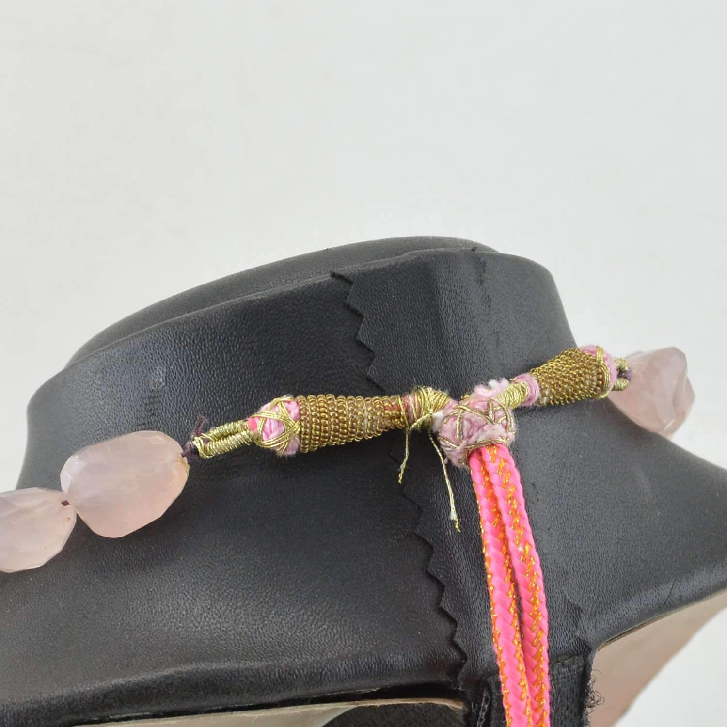 gemsmore:Natural Pink Rose Quartz Necklace Single Strand Faceted Beads