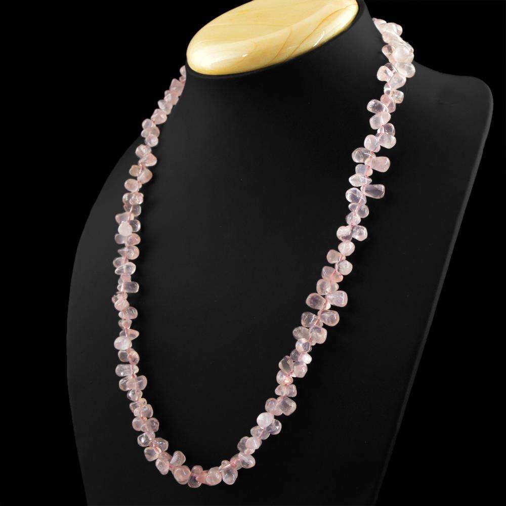 gemsmore:Natural Pink Rose Quartz Necklace Single Strand Tear Drop Beads