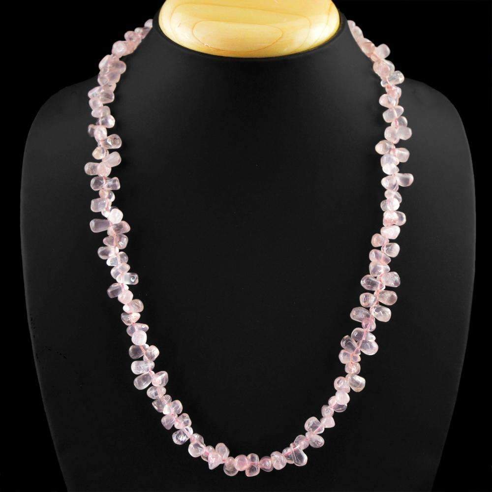 gemsmore:Natural Pink Rose Quartz Necklace Single Strand Tear Drop Beads