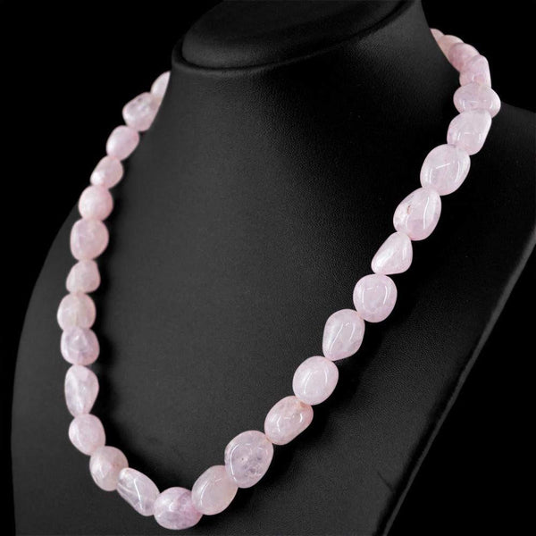 gemsmore:Natural Pink Rose Quartz Necklace Single Strand Untreated Beads