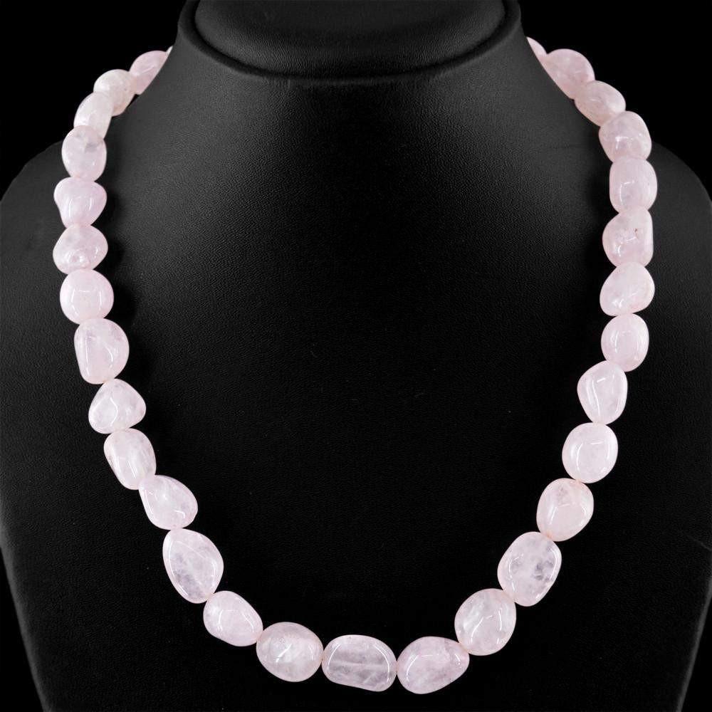 gemsmore:Natural Pink Rose Quartz Necklace Single Strand Untreated Beads