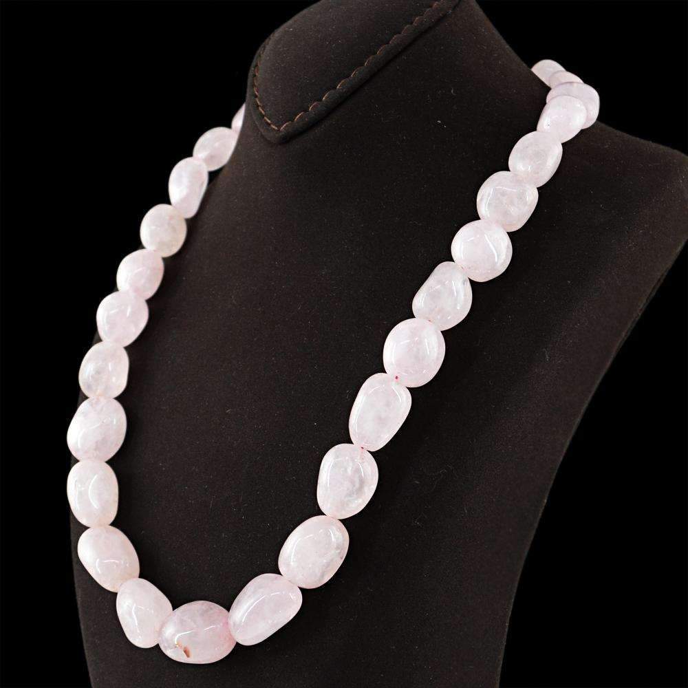 gemsmore:Natural Pink Rose Quartz Necklace Single Strand Untreated Beads